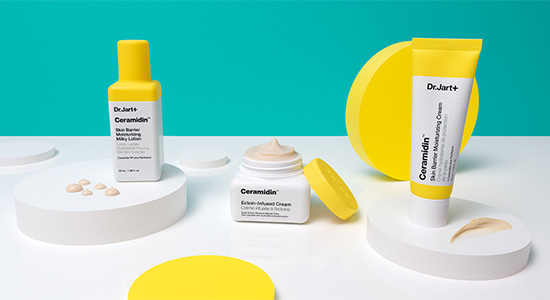 מוצרי סדרת Dr.Jart+ Ceramidin לשיקום מחסום העור הכוללים קרם פנים, טונר-סרום ותחליב לחות