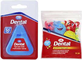 Life DENTAL חוט דנטלי לילדים/ חוט דנטלי עם שעווה בתוספת פלואוריד 50 מטר