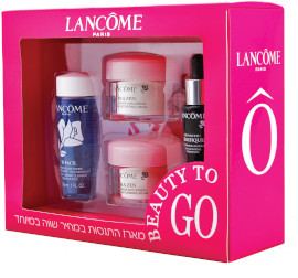 LANCOME BEAUTY TO GO מארז קרם יום+ מסכת לילה+סרום+ מסיר איפור