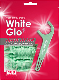 WHITE GLO קיסמי שיניים עם חוט דנטלי