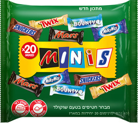 טוויקס/סניקרס חטיפי שוקולד מיני באריזה משפחתית