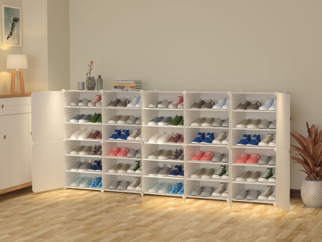 יחידת אחסון מודולארית 30 תאים מתאימה ל 60 זוגות נעלים דגם לבן MAZY