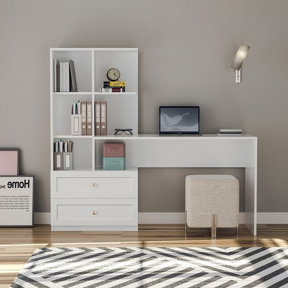 שולחן עבודה דגם Side סיד צבע לבן מבית Twins Design  - ספרייה צד שמאל