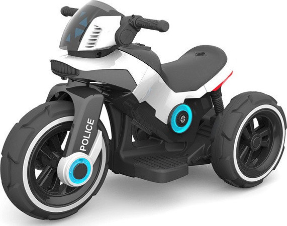 אופנוע משטרה ממונע 6V לילדים כולל אפקטים צבע לבן