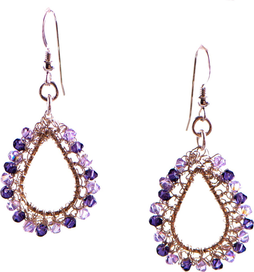 עגילים עדינים בצורת טיפה עגילים סרוגים מחוטי כסף 925 עם קריסטל סברובסקי נוצץ צבעוני מתנה לאשה מתנה לחברה מתנה מיוחדת לבת