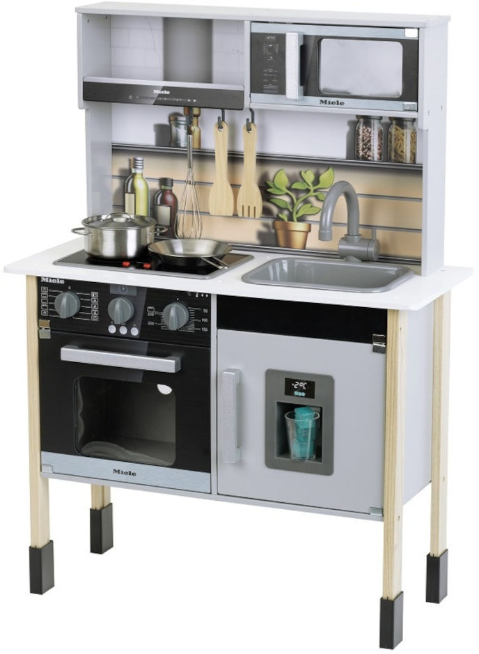 מטבח מעץ לילדים Miele עם מקרר, מתקן קרח, תנור, מיקרו ואורות וצלילים + 6 אביזרים