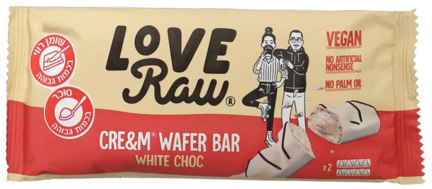 ‫Love Raw Love Raw אצבעות וופל במילוי קרם אגוזים מצופה שוקולד טבעוני