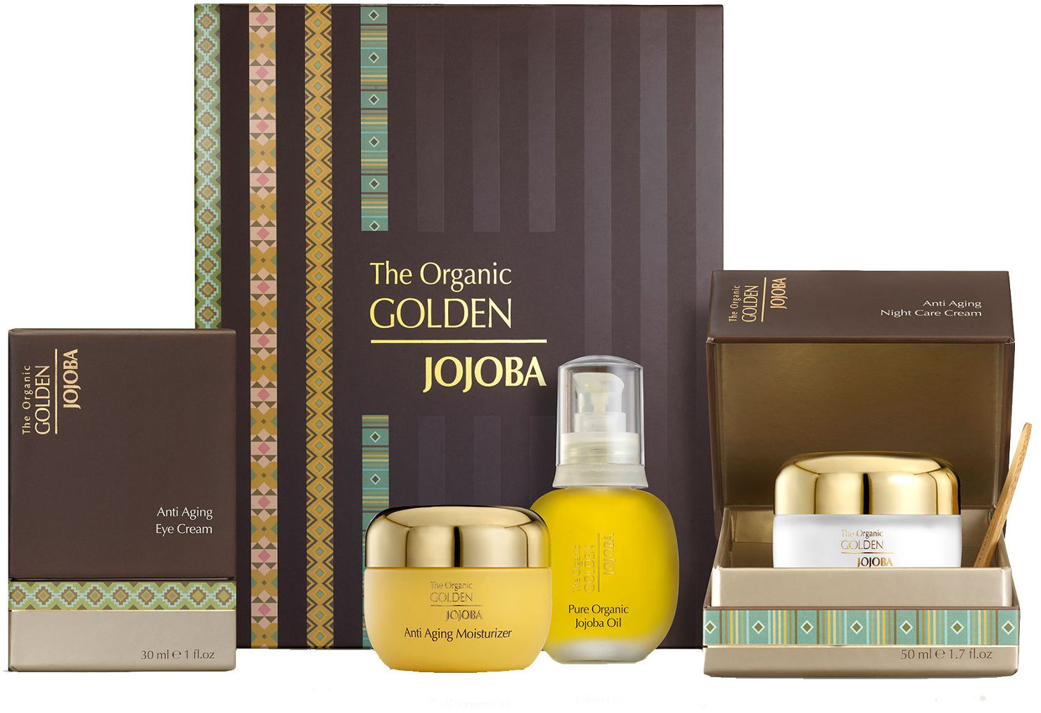 חוחובה זהב - מארז טיפוח אורגני קרם לחות קרם עיניים קרם הזנה ושמן חוחובה טהור