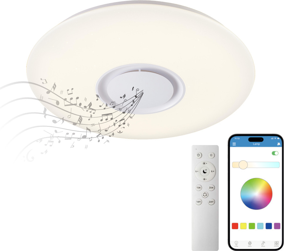 מנורת תקרה עם תאורה RGB ורמקול בלוטוס דגם ANGEL-24