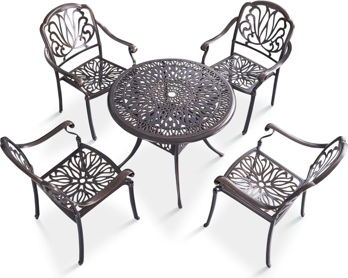 סט ישיבה מיסיסיפי שחור אלומיניום יצוק שולחן עגול+4 כסאות קוטר 90