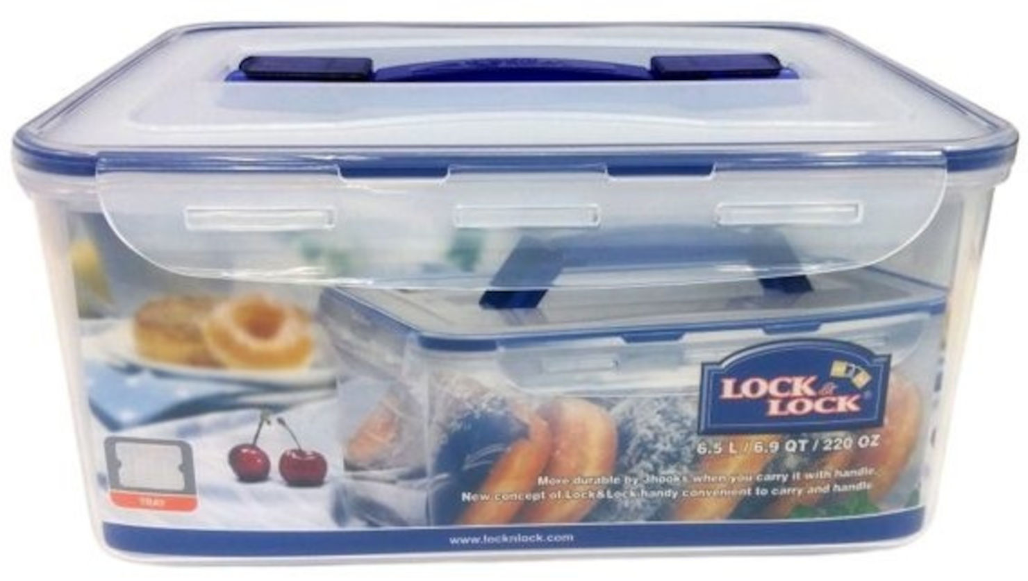 ‫Lock & Lock קופסת אחסון פלסטיק מלבנית עם ידית נשיאה 6.5 ליטר HPL883