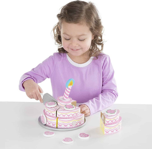 עוגת יום הולדת חגיגית תלת שכבתית מעץ 20 חלקים