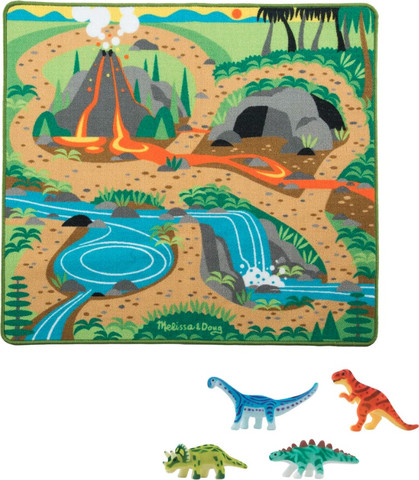 משטח פעילות מצויר + 4 דמויות משחק - עולם הדינוזאורים הפרהיסטורי
