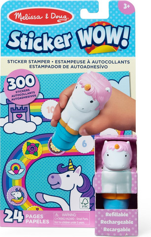 Sticker WOW! חוברת מדבקות 24 דפים עם מכשיר הדבקה אוטומטי ו 300 מדבקות - קאפקייק חד הקרן