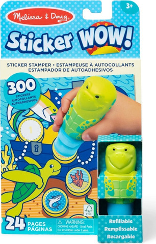 Sticker WOW! חוברת מדבקות 24 דפים עם מכשיר הדבקה אוטומטי ו 300 מדבקות - צב ים