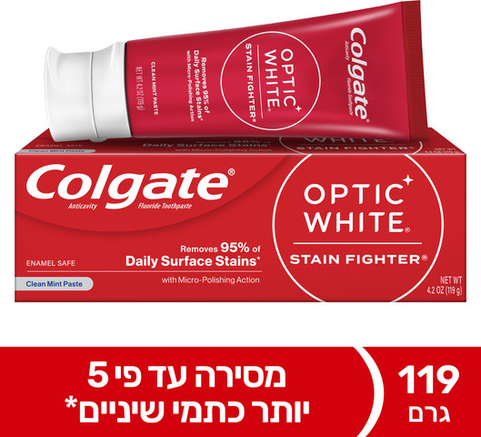 משחת שיניים אופטיק וויט המסייעת להסרת כתמי שיניים בניחוח קלין מנטה