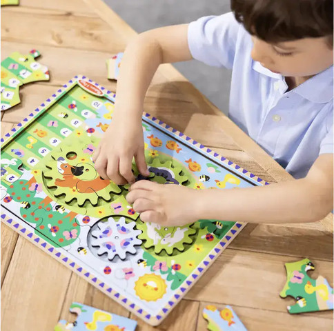 פאזל חיות מעץ עם גלגל שיניים - Melissa And Doug