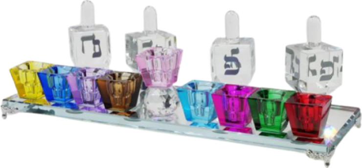 חנוכיה עשויה קריסטל במידות 30X10 ס"מ + 4 סביבונים
