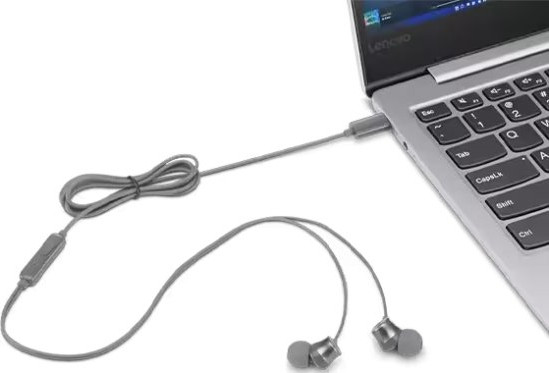 אוזניות חוט Type-C תוך-אוזן (In-Ear) מקוריות Lenovo 300 - צבע אפור