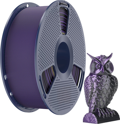 פילמנט Silk PLA+ דו-צבעי – למרקם חלק כמשי עם קשיחות משופרת ללא שברים, צבע סגול - שחור