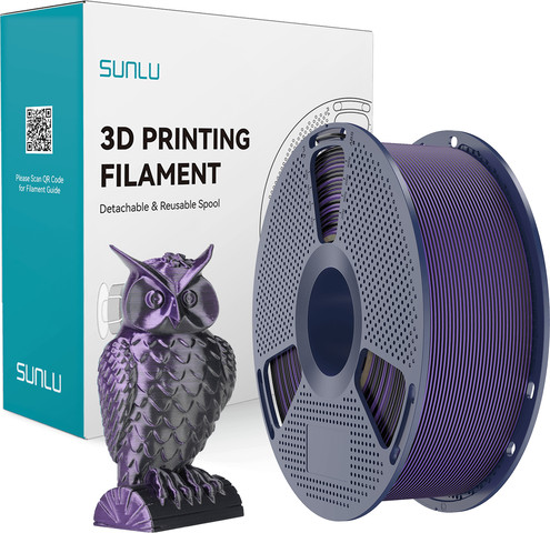 פילמנט Silk PLA+ דו-צבעי – למרקם חלק כמשי עם קשיחות משופרת ללא שברים, צבע סגול - שחור