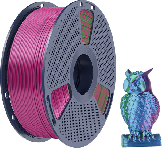 פילמנט Silk PLA+ תלת-צבעי – למרקם חלק כמשי עם קשיחות משופרת ללא שברים, צבע סגול - ירוק - כחול