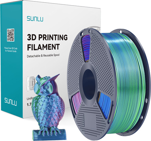 פילמנט Silk PLA+ תלת-צבעי – למרקם חלק כמשי עם קשיחות משופרת ללא שברים, צבע סגול - ירוק - כחול