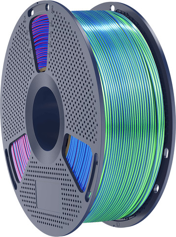 פילמנט Silk PLA+ תלת-צבעי – למרקם חלק כמשי עם קשיחות משופרת ללא שברים, צבע סגול - ירוק - כחול