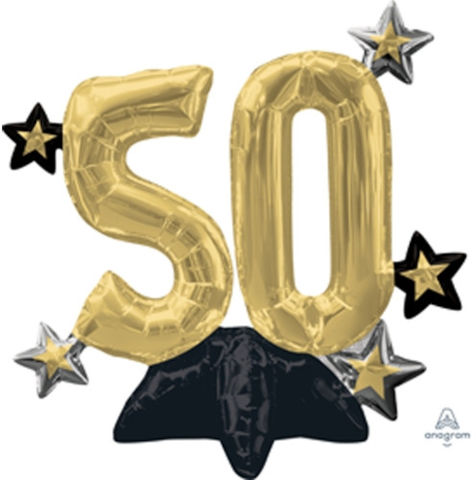 בלון מיילר 20 מרכז שולחן-ספרה 50 עם כוכבים שחור זהב
