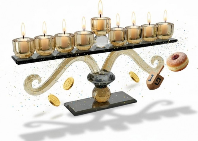 חנוכיה קריסטל ורד שחור 36x17 ס"מ
