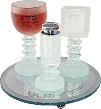 סט הבדלה קריסטל פרוזן 19x22 ס"מ כולל מגש