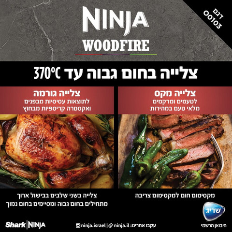 טאבון פיצה כולל אבן שמוט Ninja נינג'ה Woodfire OO103