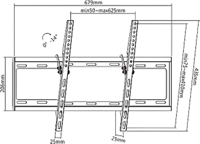 מתקן תלייה קבוע עד 75'' כולל הטיה לטלוויזיה Eazo איזו PRO600T