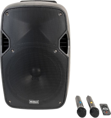 בידורית 15'' ניידת 500W כולל 2 מיקרופונים אלחוטיים RichTech ריצ'טק Studio 15