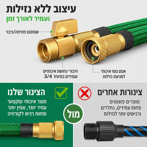 צינור מתכווץ מקצועי לגינה בצבע ירוק | 10 עד 30 מטר