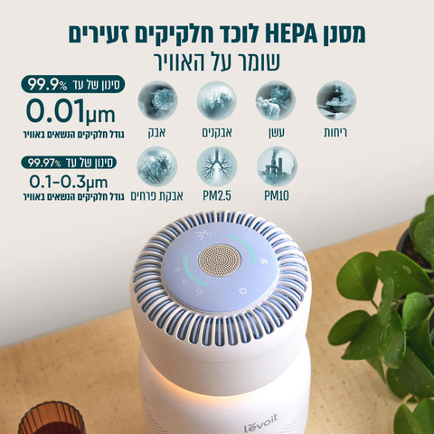 מטהר אוויר עם מפיץ לחות רעש לבן לתינוקות ותאורה דגם LAP-B851S-WEU