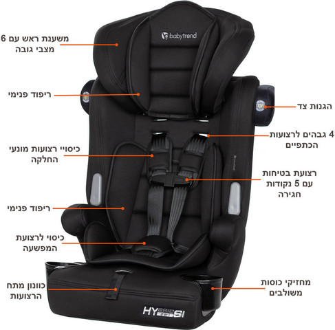 כסא בטיחות משולב בוסטר 3ב1 מגיל שנתיים דגם Hybrid צבע שחור