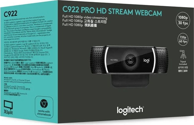 מצלמת רשת Full HD 1080p מקצועית כולל מיקרופון מובנה Logitech לוג'יטק Pro Stream C922