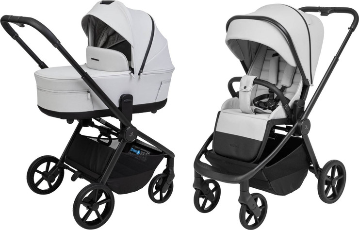 עגלה לתינוק משולבת כולל אמבטיה וטיולון דגם Cielo XL 2025 צבע ריפוד-אבן-ידית-שחורה-שלד-שחור