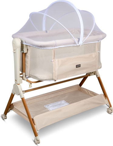 עריסה נצמדת מתנדנדת בשילוב דמוי עץ דגם Bebe Woodlike צבע בז
