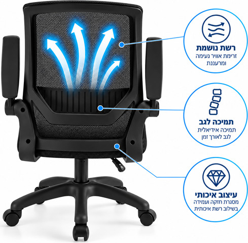 כסא מחשב עם ידיות מתכווננות דגם FRED צבע שחור
