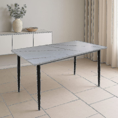פינת אוכל מקרמיקה בגודל 140X80 ס"מ עם 4 כיסאות קטיפה שחורה דגם פירנצה-ריברה