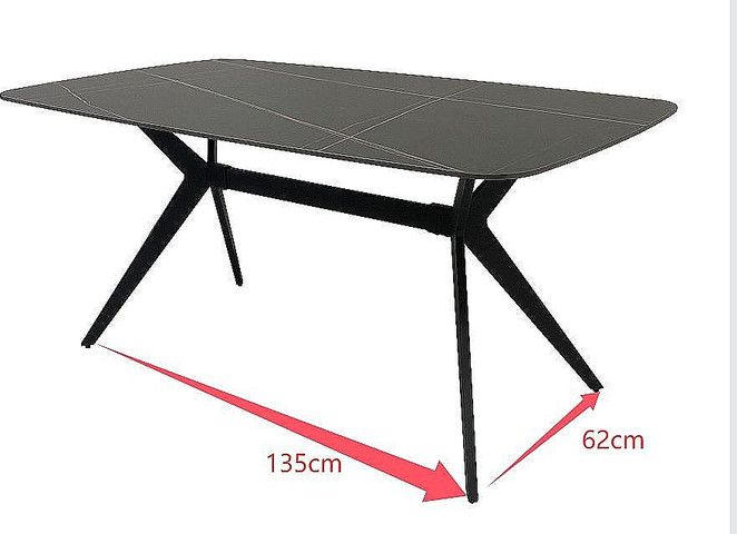 פינת אוכל מקרמיקה דגם פירנצה 140X80 ס"מ עם 6 כיסאות קטיפה בגוון אפור כהה דגם ריברה
