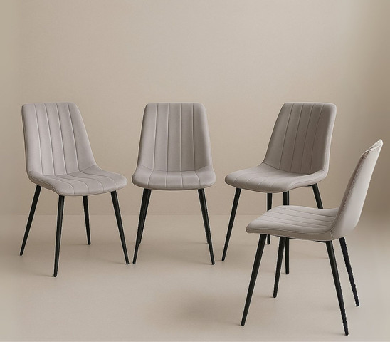 פינת אוכל 140X80 ס"מ פלטת MDF, כולל 4 כיסאות קטיפה בגוון אפור בהיר דגם אייקון-ריביירה
