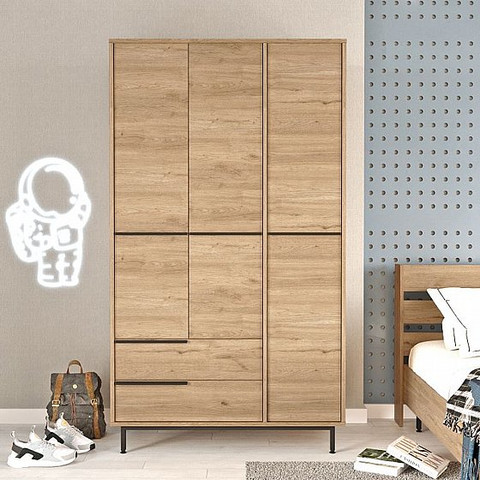 ארון בגדים 3 דלתות 2 מגירות דגם Gaash צבע עץ מבית Twins Design