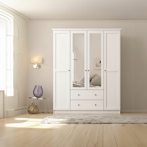 ארון בגדים 4 דלתות עם מראה דגם שנהב מבית Twins Design
