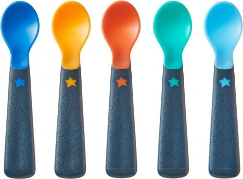5 כפיות האכלה צבעוניות ורכות לתינוק easygrip נוחות לאחיזה (4+ חודשים)