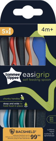 5 כפיות האכלה צבעוניות ורכות לתינוק easygrip נוחות לאחיזה (4+ חודשים)