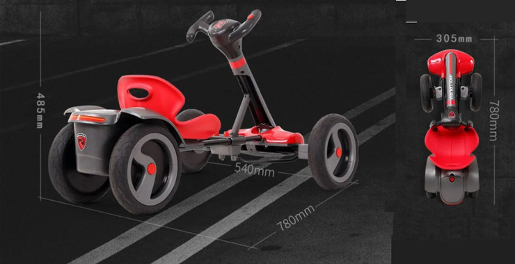 קרטינג מתקפל ממונע לילדים 12V עם שלט רחוק, אורות וצלילים - אדום