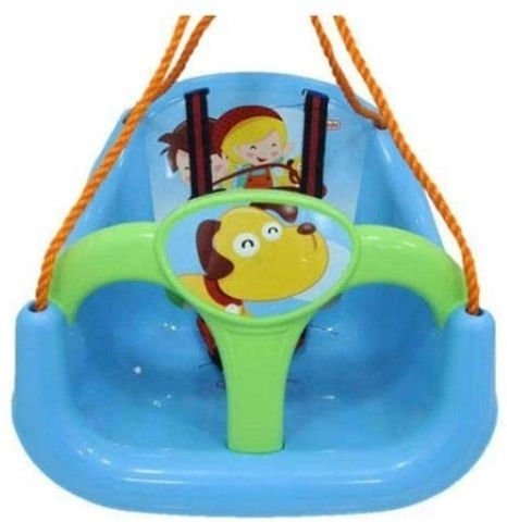נדנדת ילדים ביתית עם חגורת בטיחות ומעקה קדמי הניתן להוציא כשהילד מתבגר - כחול
